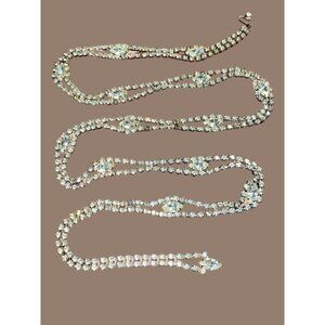 Belt White Rhinestones Double Strand Necklace 1950s Vintage Art Deco Rhinestone